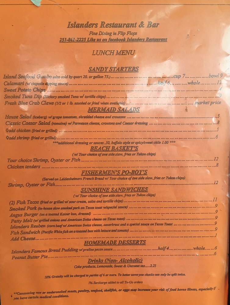 Islanders Restaurant & Bar Menu - Image 10